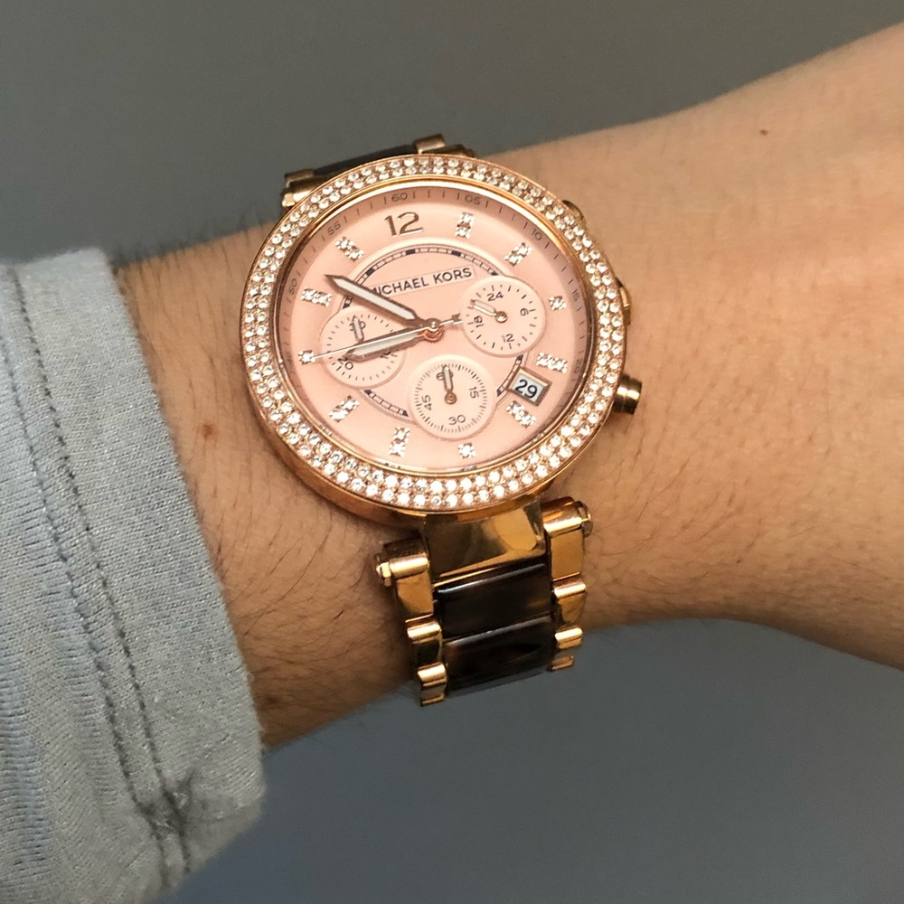 Michael Kors Rose Gold Tone & Tortoise Shell Watch